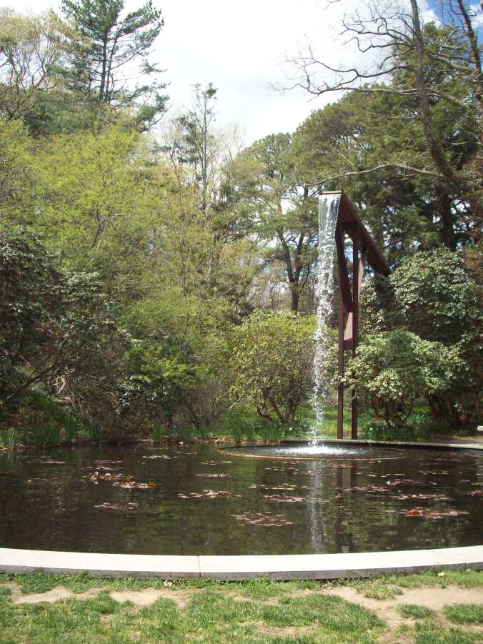 The flume fountain and waterfall, also in the Daylily Garden